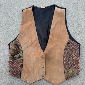 Vintage Western Suede Leather Vest Size M/L tapestry cowboy unisex